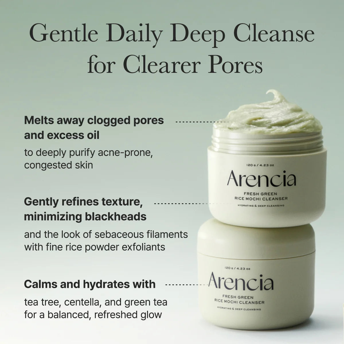 Fresh Green Rice Mochi Cleanser, Gentle Daily|| Cleanser for Acne-Prone Skin||