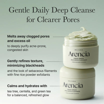 Fresh Green Rice Mochi Cleanser, Gentle Daily|| Cleanser for Acne-Prone Skin||